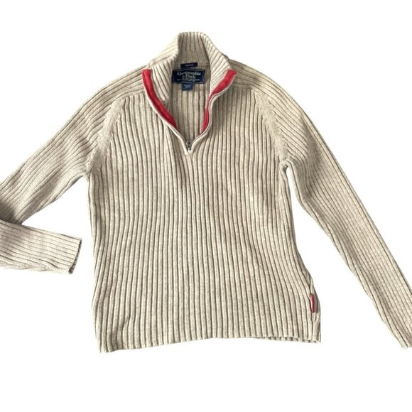 Abercrombie & Fitch Muscle Ribbed Knit 1/4-Zip Pullover L Beige/Tan #320C - Picture 1 of 5